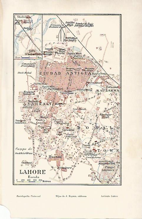 LAMINA ESPASA 8927: Plano de Lahore Pakistan