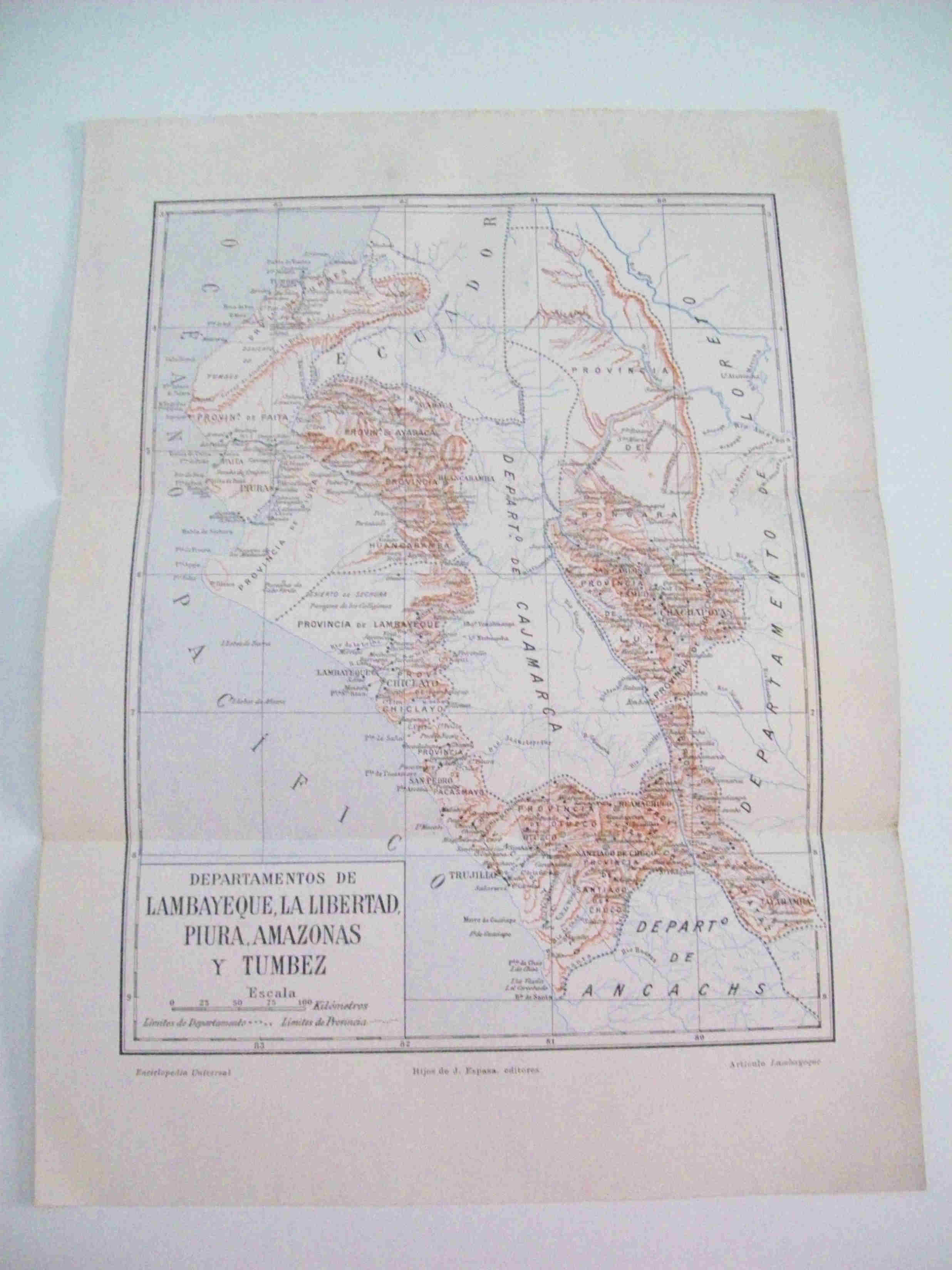 LAMINA ESPASA 8935: Mapa de Lambayeqye Piura y Tumbez. Peru