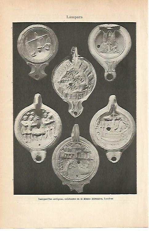 LAMINA ESPASA 8953: Lamparillas antiguas en el Museo Britanico