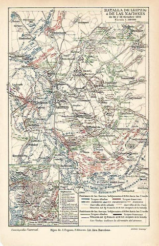 LAMINA ESPASA 9131: Mapa de la Batalla de Leipzig (1813)