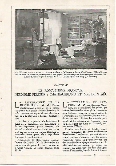 LAMINA 3873: MADAME RECAMIER EN EL  SALON DE LA ABADIA DE BOIS