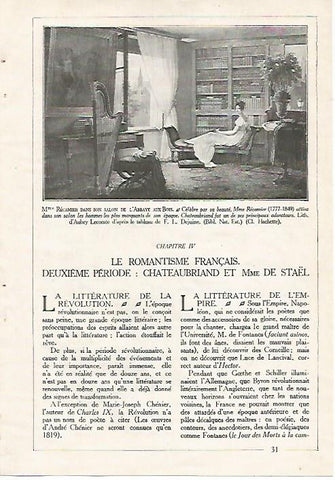 LAMINA 3873: MADAME RECAMIER EN EL  SALON DE LA ABADIA DE BOIS