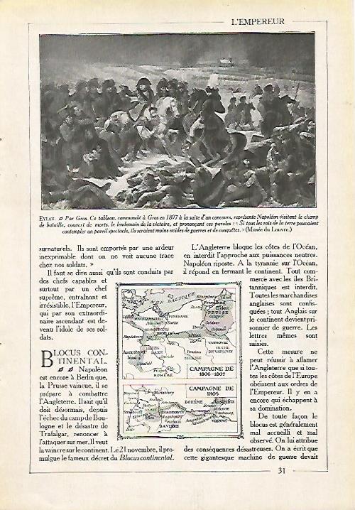 LAMINA 4000: EYLAU POR GROS Y MAPA DE LAS CAMPAÑAS DE NAPOLEON EN 1805-1807