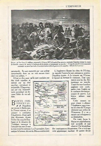 LAMINA 4000: EYLAU POR GROS Y MAPA DE LAS CAMPAÑAS DE NAPOLEON EN 1805-1807