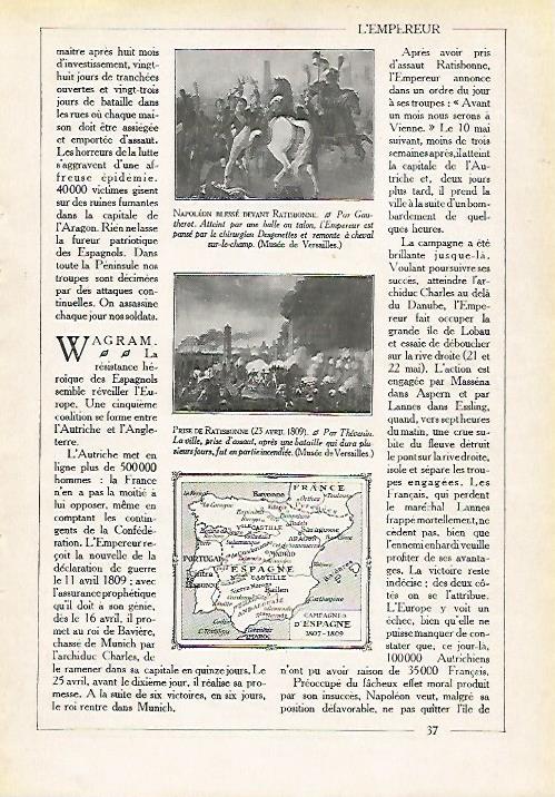 LAMINA 4003: NAPOLEON EN RATISBONNE Y MAPA DE LAS CAMPAÑAS EN ESPAÑA