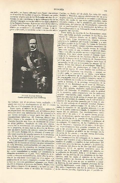 LAMINA ESPASA 9194: Conde  Esteban Bethlen por Hoffmann