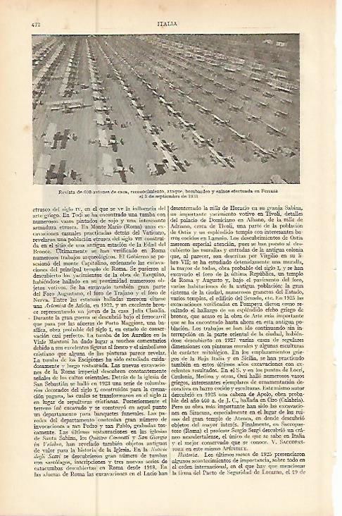 LAMINA ESPASA 9227: Revista de 600 aviones militares en Ferrara en 1931