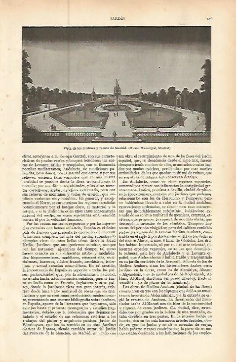 LAMINA ESPASA 9236: Vista de los jardines y fuente de Madrid