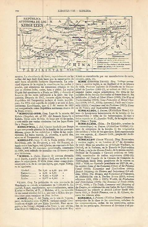 LAMINA ESPASA 9271: Mapa de la Republica Autonoma de los Kirguizes