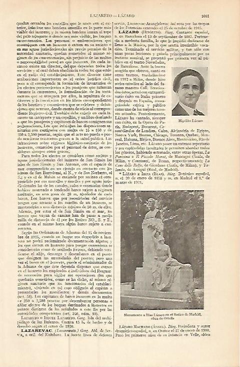 LAMINA ESPASA 9307: Monumento a Blas Lazaro en el Retiro Madrid