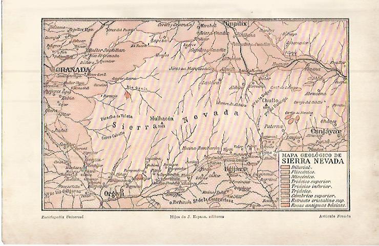 LAMINA ESPASA 9420: Mapa geologico de Sierra Nevada