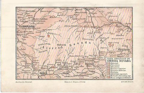 LAMINA ESPASA 9420: Mapa geologico de Sierra Nevada