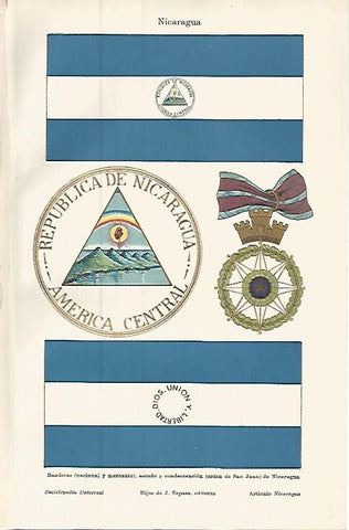 LAMINA ESPASA 9439: Banderas escudo y condecoracion de Nicaragua