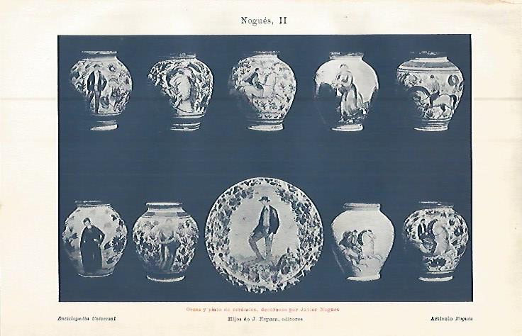 LAMINA ESPASA 9527: Orzas y plato de ceramica decorados por Nogues
