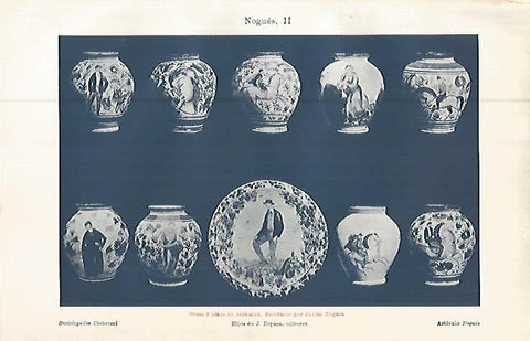 LAMINA ESPASA 9527: Orzas y plato de ceramica decorados por Nogues