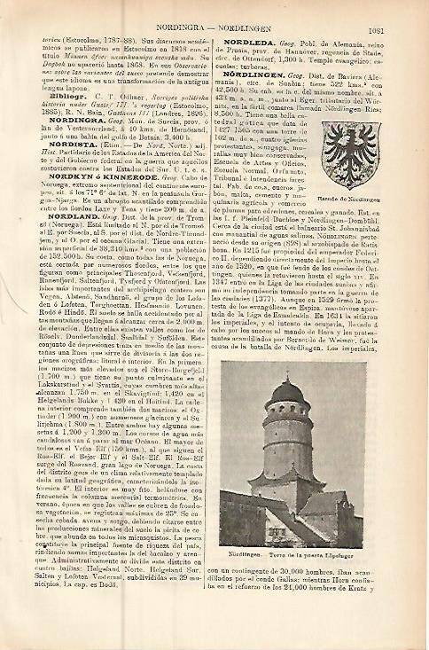 LAMINA ESPASA 9542: Escudo y torre de Nordlingen Alemania