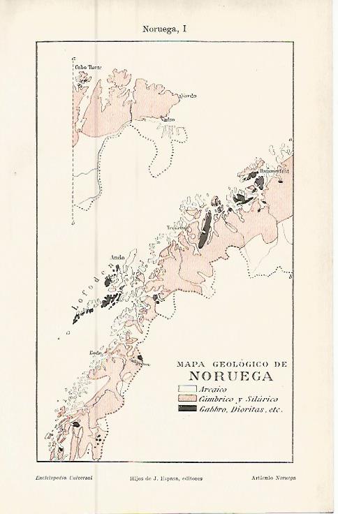 LAMINA ESPASA 9563: Mapa geologico de Noruega
