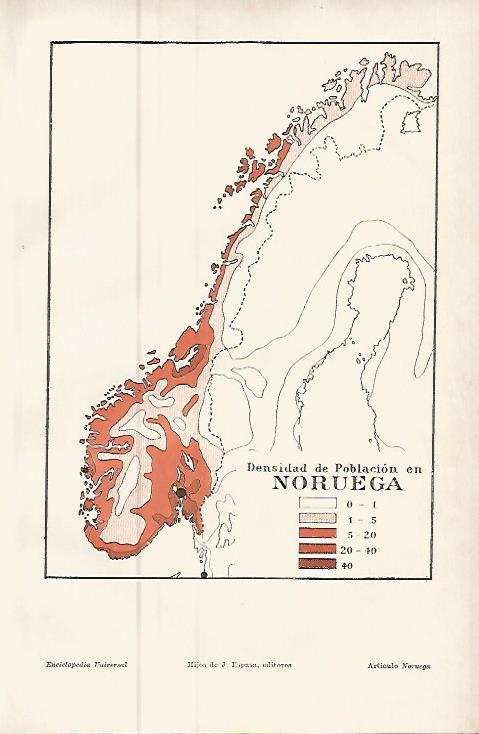 LAMINA ESPASA 9568: Mapa de poblacion de Noruega