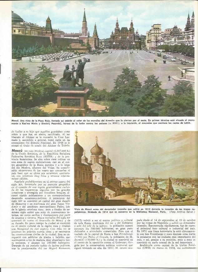 LAMINA MONITOR 0030: PLAZA ROJA DE MOSCU. VISTA DE MOSCU EN 1812