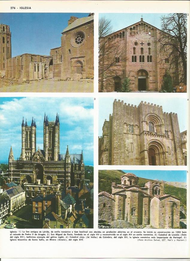 LAMINA MONITOR 0072: CATEDRAL DE LLEIDA. SAN MIGUEL DE PAVIA. CATEDRAL DE COIMBRA. IGLESIA DE SANTA SOFIA EN MISTRA