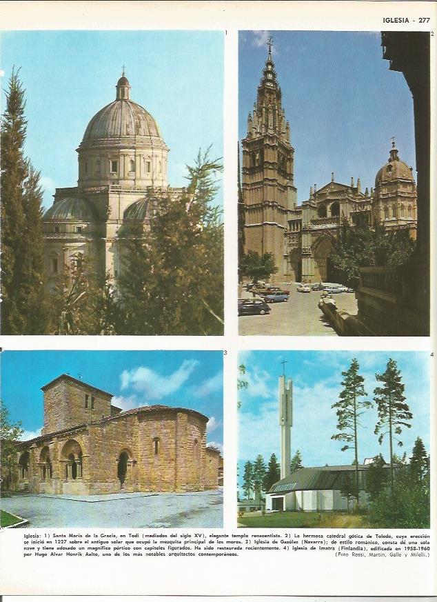 LAMINA MONITOR 0073: SANTA MARIA DE LA GRACIA EN TODI. CATEDRAL DE TOLEDO. IGLESIA DE GAZOLAZ. IGLESIA DE IMATRA EN FINLANDIA