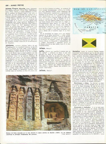 LAMINA MONITOR 0080: MAPA Y BANDERA DE JAMAICA. ESTATUA DE BUDA EN GWALIOR INDIA