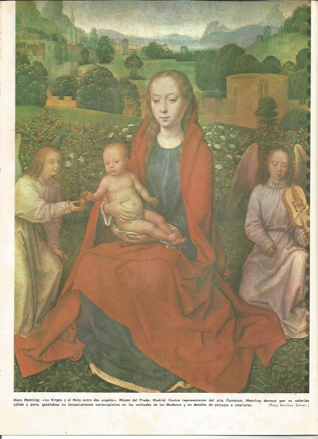 LAMINA MONITOR 0157: LA VIRGEN Y EL NIÑO ENTRE DOS ANGELES POR MEMLING