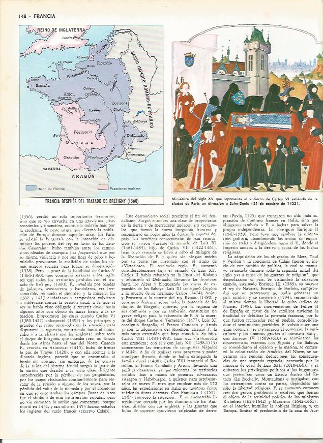 LAMINA MONITOR 0174: MAPA DE FRANCIA EN 1360. ENTIERRO DE CARLOS IV DE FRANCIA