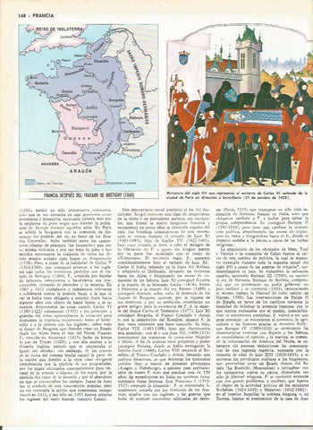 LAMINA MONITOR 0174: MAPA DE FRANCIA EN 1360. ENTIERRO DE CARLOS IV DE FRANCIA
