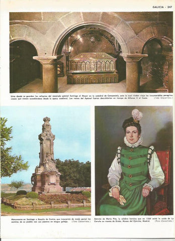 LAMINA MONITOR 0205: URNA CON LOS RESTOS DE SANTIAGO EL MAYOR. RETRATO DE MARIA PITA. MONUMENTO A ROSALIA DE CASTRO