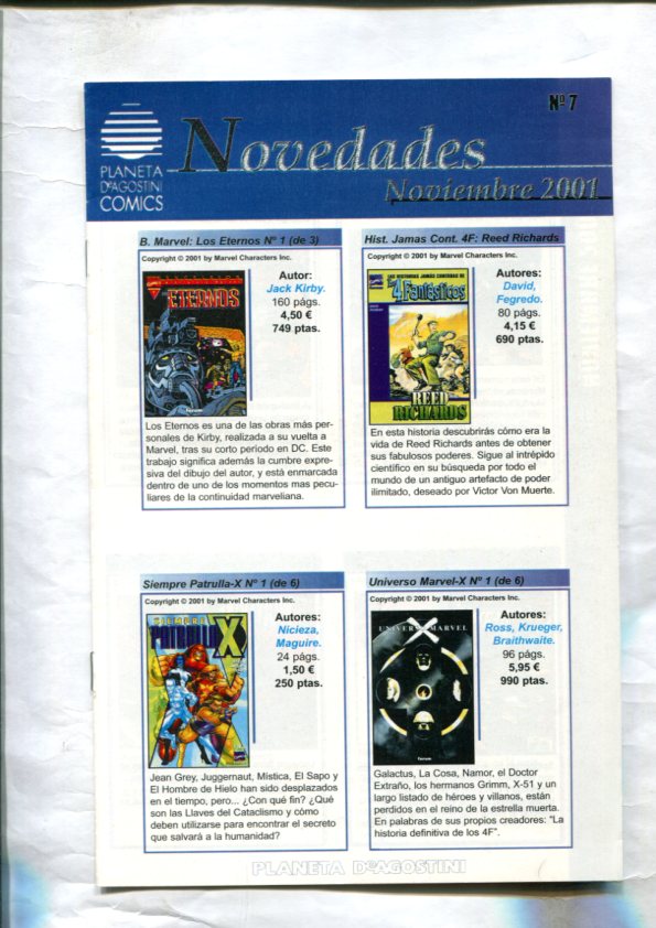 Catalogo de comics numero 07-noviembre 2001 de Planeta