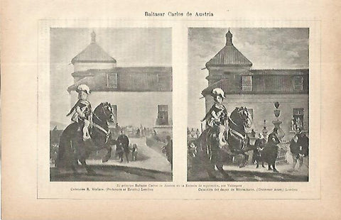 LAMINA ESPASA 9708: El principe Carlos de Austria en la escuela de equitacion por Velazquez