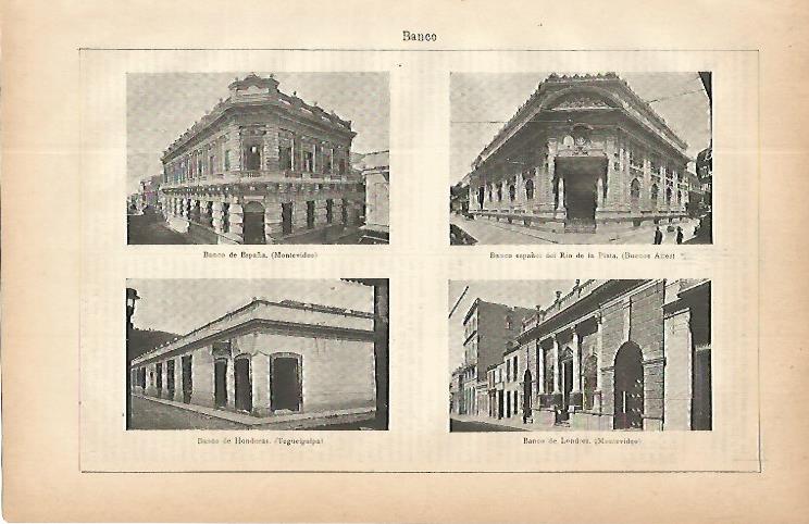 LAMINA ESPASA 9726: Sedes de Banco en Montevideo Buenos Aires y  Tegueigalpa