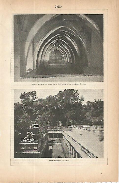 LAMINA ESPASA 9738: Baños de Nimes y del Real Alcazar de Sevilla
