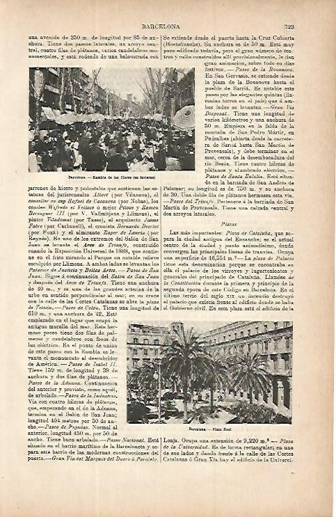 LAMINA ESPASA 9757: Plaza Real y Las Ramblas de Barcelona
