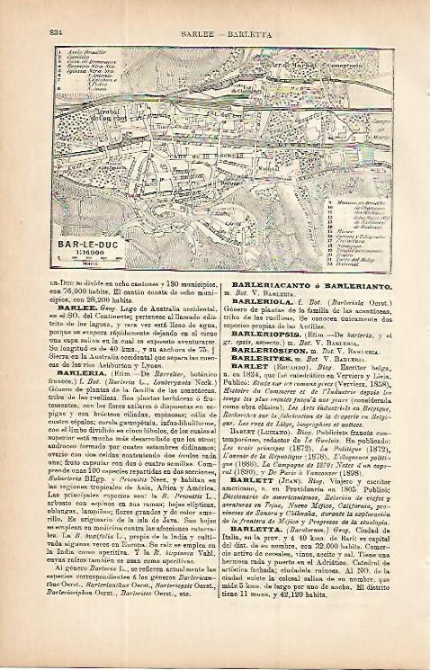 LAMINA ESPASA 9781: Plano de Bar-le-Duc Francia