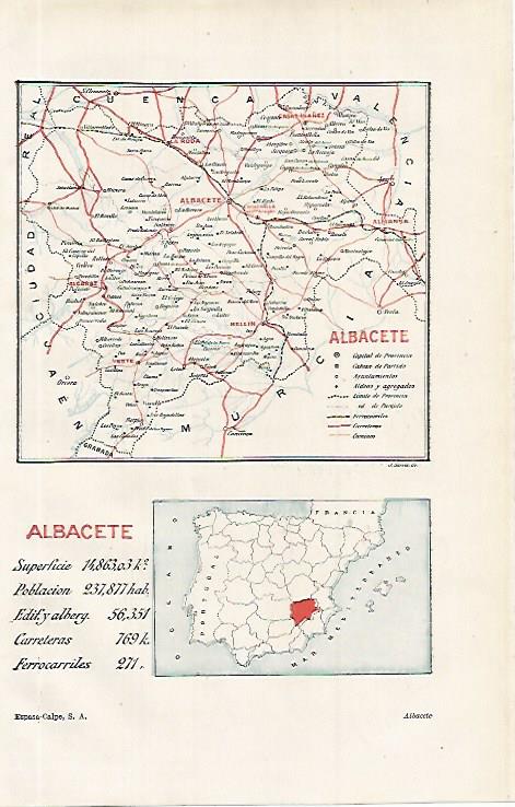 LAMINA ESPASA 9921: Mapa de la provincia de Albacete
