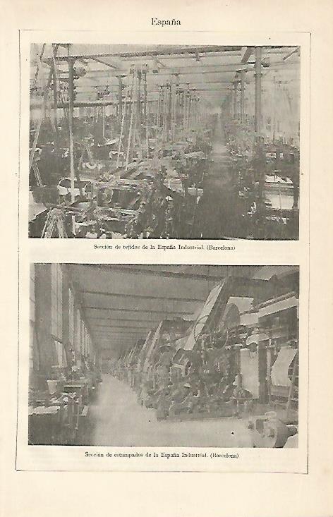 LAMINA ESPASA 10111: Seccion de tejidos y estampados en la España Industrial de Barcelona