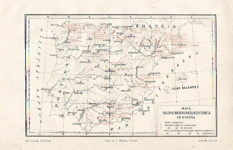 LAMINA ESPASA 10113: Mapa de Saltos de Energia Electrica de España