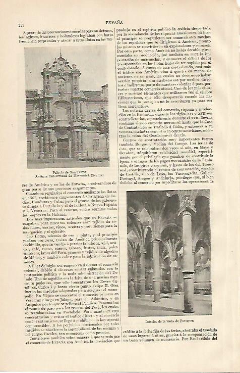 LAMINA ESPASA 10124: Palacio de San Telmo en Sevilla. Interior Lonja de Zaragoza