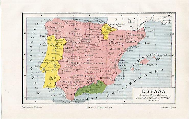 LAMINA ESPASA 10153: Mapa de España entre 1479-1530