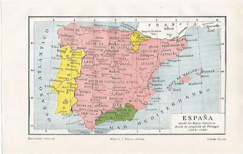 LAMINA ESPASA 10153: Mapa de España entre 1479-1530