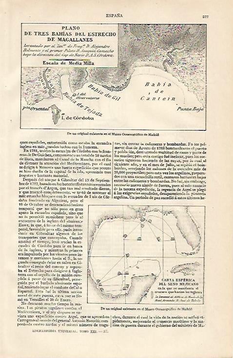 LAMINA ESPASA 10195: Plano de Tres Bahias del Estrecho de Magallanes