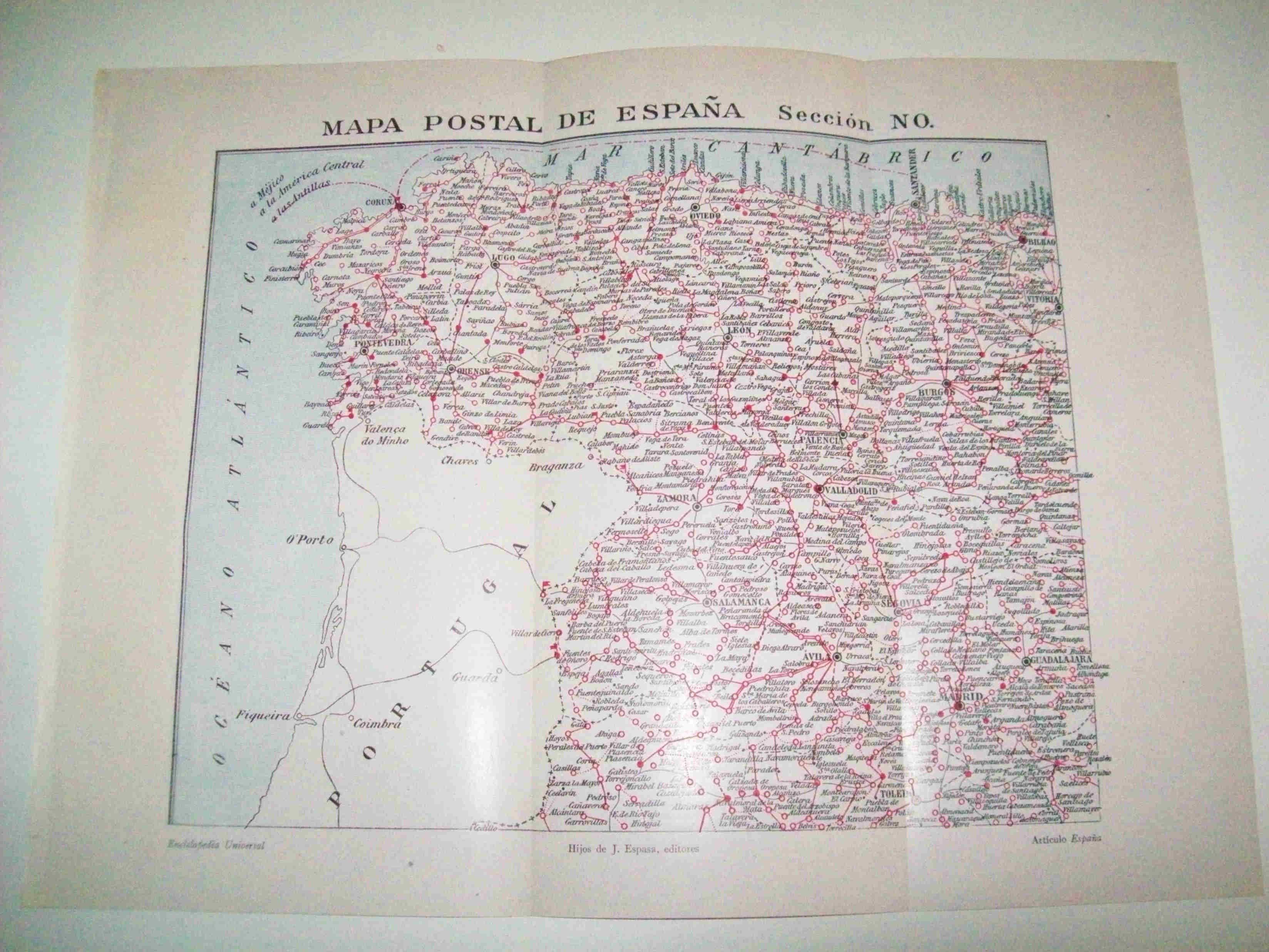 LAMINA ESPASA 10213: Mapa postal de España. Seccion NO
