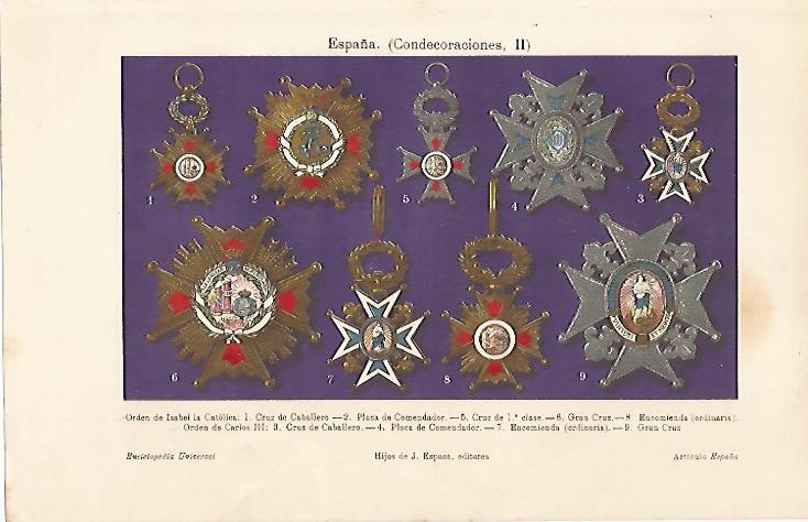 LAMINA ESPASA 10221: Condecoraciones de ordenes españolas