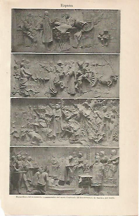 LAMINA ESPASA 10233: Relieves del Monumento de Susilo pro el Cuarto Centenario del Descubrimiento de America