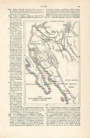 LAMINA ESPASA 10239: Mapa de la expedicion de Coronado
