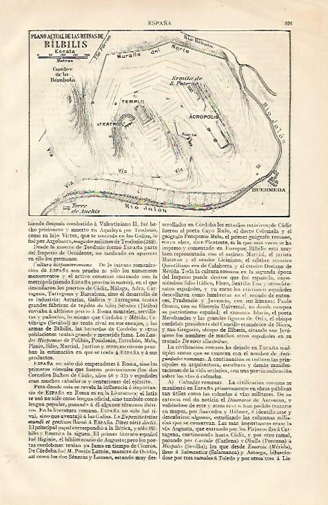 LAMINA ESPASA 10279: Plano de las ruinas de Bilbilis Zaragoza