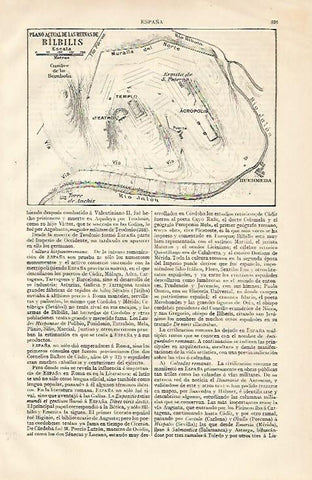 LAMINA ESPASA 10279: Plano de las ruinas de Bilbilis Zaragoza