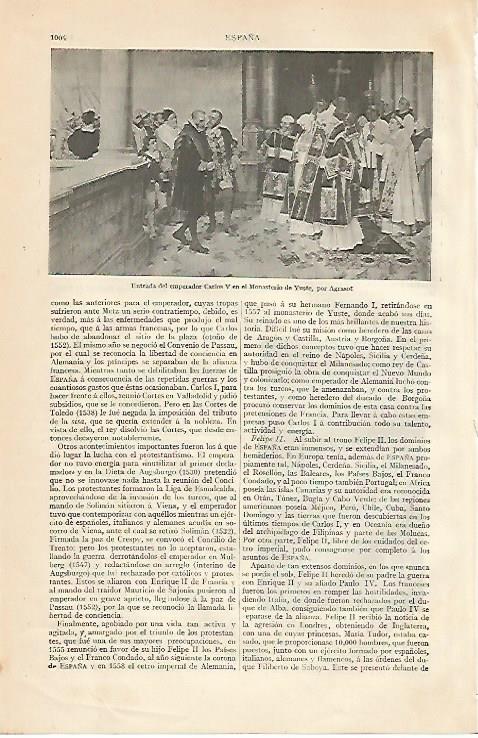 LAMINA ESPASA 10299: Entrada del emperador Carlos V en el Monasterio de Yuste por Agrasot